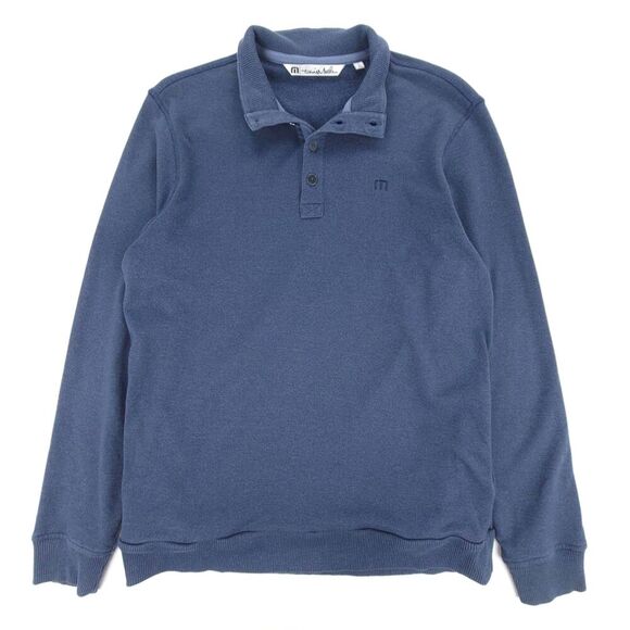 TRAVIS MATHEW Henley Pullover Rib Fleece Golf Sweatshirt Navy Large Quiet Luxury - Picture 1 of 9